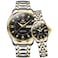 OLEVS His and Her Watch for Couples Gift Set Dress Luxury Watch Men and Women Wristwatch Waterproof Matching Watch Two Tone Stainless Steel Watch Black