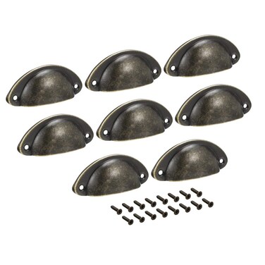 uxcell Cup Pulls, Carbon Steel Shell Pull Handles Antique Brass for Dresser Kitchen Cabinet Drawer, 3.19" Length 1.38" Width,8 Pack