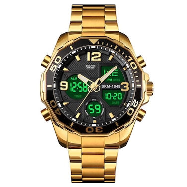 VIGOROSO Mens Watches Multi Times Military Gold Watch Chronograph Digital Analog Stainless Steel Wrist Watch for Men/Gents Waterproof