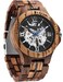 FORSINING Men's Solid Wood Mechanical Skeleton Watch, Vintage Wooden Band with Hollow Dial Wristwatch, Automatic Self-wind Men Watches, Brown Black