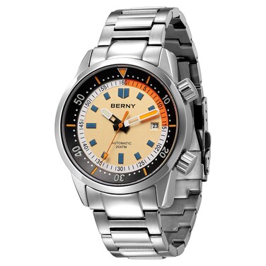 BERNY Diving Watch for Men Automatic Mechanical Watch 20ATM Wristwatch Sapphire Glass Comfortable Stainless Steel Watch Band Super Luminous Male Diver Watches