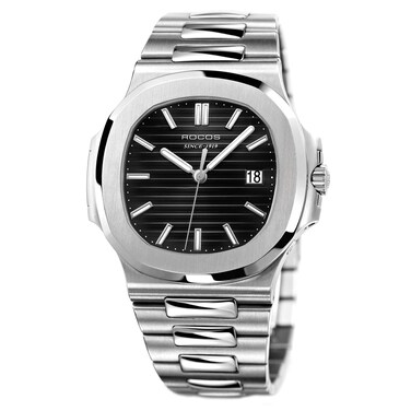 ROCOSJEWE Watches for Men Automatic Mechanical Skeleton Sports Mens Watches Waterproof Watch Anti Shock Luminous Business Wristwatch Adjustable Stainless Steel Band RW00139 Black