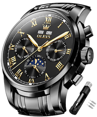 OLEVS Automatic Watches for Men Self Winding Mechanical Dress Black Wrist Watch Multifunction Calendar Waterproof Luminous