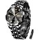 OLEVS Black Mens Wrist Watch Stainless Steel Analog Diamond Dress Watch for Men Day Date Waterproof Big Large Face Luxury Quartz Men Wristwatch Male Watches