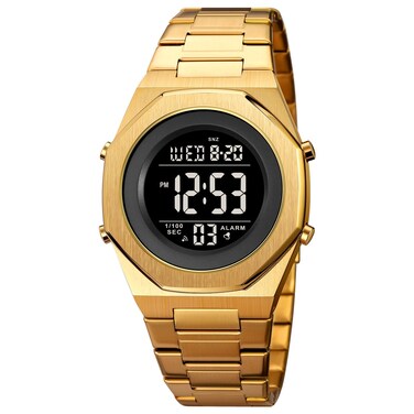 zolohoni Men's Wrist Watches Stainless Steel Digital Watch Men, Hexagon Designer Watch for Men, Waterproof Gold Watch Alarm Date &amp; Light