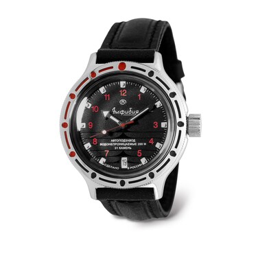 Vostok   Amphibia 420280 Automatic Mechanical Diver Watch   Black Leather Band