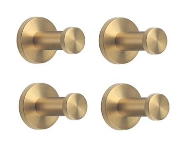 NELXULAS Golden Brushed Stainless Steel Single Super Heavy Duty Wall Mount Hook, Bath Towel Hooks, Coat Hanger (2", 4 PCS)