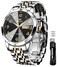 OLEVS Black Watch for Men Luxury Dress Analog Quartz Silver Stainless Steel Waterproof Luminous Date Diamond Business Two Tone Casual Wrist Watch