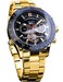 FORSINING Men Tourbillon Mechanical Self-Wind Watch, Day Date Month Full Calendar, Luminous Tachymeter Multifunctional Automatic Watches, Carved Big Dial Stainless Steel Band Wrist Watch, Gold Strap