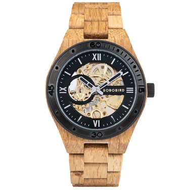 BOBO BIRD Mens Wood Watches Skeleton Mechanical Wooden Watch Lightweight Luxury Wristwatches with Natural Wood Band of Limited Edition Collection for Men (blue1)