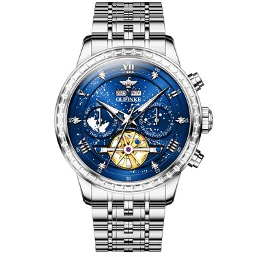 OUPINKE Men Starry Sky Diamond Watch Self Winding Mechanical Automatic Tourbillon Luxury Wrist Watch