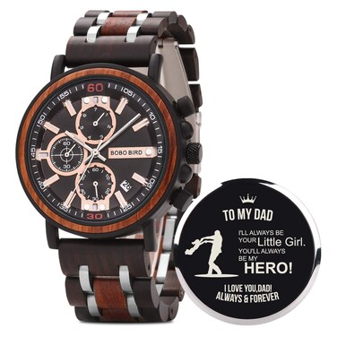 BOBO BIRD S18-1 Personalized Engraved Wood Watch Customized Wooden Watches for Husband Boyfriend Birthday Anniversary (for dad-Daughter)