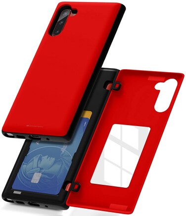 GOOSPERY Galaxy Note 10 Wallet Case with Card Holder, Protective Dual Layer Bumper Phone Case (Red)