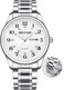 Gosasa Easy-to-Read Quartz Watch for Seniors, Large Numerals, Calendar, 30m Water Resistance, Luminous,Women's Men's Stainless Steel Wrist Watch
