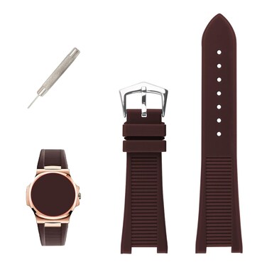 XIW Compatible for Patek Philippe Nautilus PP 5711 1A010 5712 5712G 5726 5980 25mm&times;13mm Rubber Watch Band Replacement for men Silicone Wirstband Strap women Bracelet, Brown