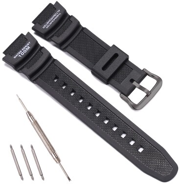 Resin Watch Band Compatible with Casio SGW 300 400 500 AE 1000 1200 Men's Waterproof Sport Rubber Replacement Strap 18mm Bracelet (Black buckle)