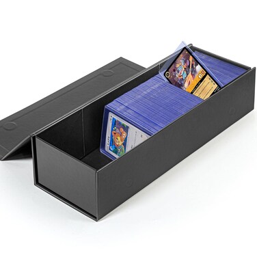 Trading Card Storage Box, Baseball Card Storage Box Holds 900+ Sport Cards or 200 Top Loaders, Fits Football, Basketball, Hockey, Gaming &amp; Trading Cards, Black, 13x4x3 inches