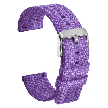 ULLCHRO Nylon Watch Strap Replacement Watch Band Military Army Men Women - 16mm, 18mm, 20mm, 22mm, 24mm Watch Bracelet with Stainless Steel Silver Buckle (22mm, Purple)