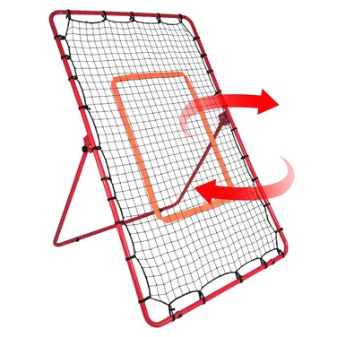 Lineslife Baseball &amp; Softball Pitch Back Rebound Net, Adjustable Angle Rebounder Practice Trainer for Pitching Throwing Catching, 6 x 4 Feet, Red