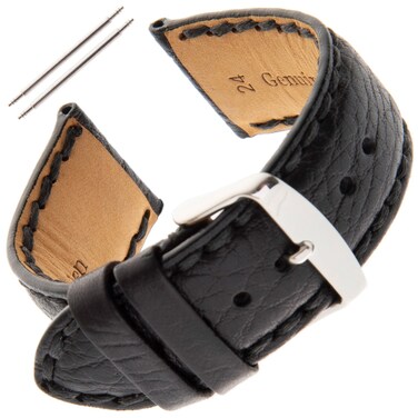 Gilden Gents 18-24mm Padded Stitched Distressed Texture Calfskin Watch Strap PS52-0118 (18 millimeter end width, Black)