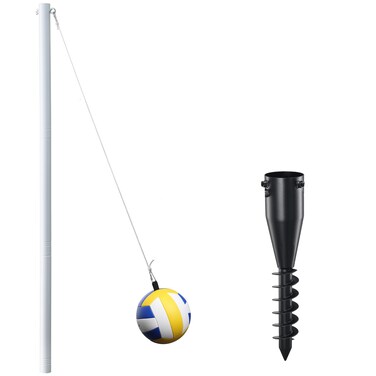 DIOVPLX Tetherball Set with Base Ball and Rope - 7.5FT Heavy Duty Tether Ball Kit, Portable Tetherball Pole Set for Outdoor Backyard Lawn Beach Sand Kids Adults Family Fun, White