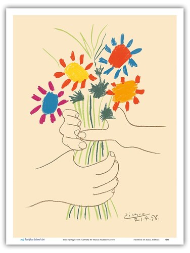 The Bouquet of Flowers (Le Bouquet De Fleurs) - From an Original Color Lithograph by Pablo Picasso c.1958 - Master Art Print (Unframed) 9in x 12in