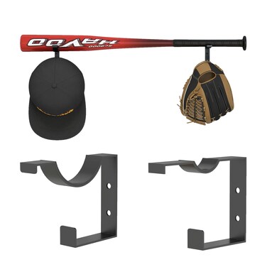 Baseball Bat Wall Mount, Metal Baseball Softball Bat Holder, Baseball Bat Display Wall Mount Rack with Hooks, Used for Storing Baseball Bats &amp; Gloves, Black