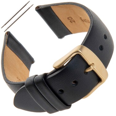 Gilden 16-24mm Unisex Padded No-Stitch Calfskin Leather Watch Band FW60-0120-G (Black, Gold Buckle, 20 millimeter end width)