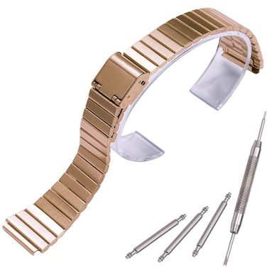 MCXGL 18mm Stainless Steel Strap Compatible with Casio A700W A158WA A168WA AE1000 Classic Bracelet Unisex Replacement Watch Band (Rose gold)