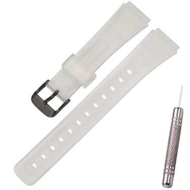 Replacement Strap Compatible with Casio F-91W F-94 F-105 F-106W A158 A168 Sport PU watch band (Translucent black buckle)