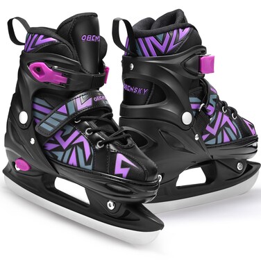 OBENSKY Adjustable Ice Skates for Kids, Toddler Ice Hockey Skates for Girls and Boys, Youth Ice Skating Shoes for Outdoor and Rink, 4 Sizes Adjustments, Gift for Christmas, Large (4-7 US), Purple