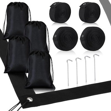 Sweetude 12 Pieces Beach Volleyball Lines Sand Anchors and Drawstring Sand Bags Set Official Court Size Volleyball Boundary Lines for Outdoor Sand Grass Backyard, 2 Wide, 26.3' x 52.6'