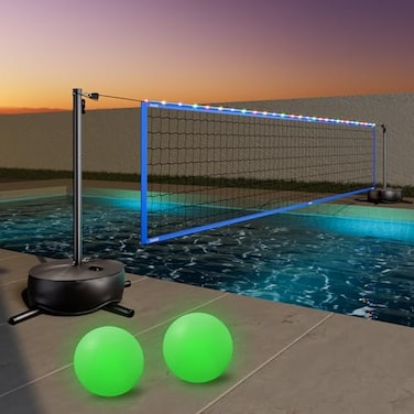 Haokelball Pool Volleyball Net Set with Light and Weighted Base 15ft-32ft Length Adjustable Portable Outdoor Volleyball Net for Pool with 2 Volleyballs and Pump