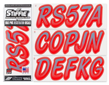 STIFFIE Whipline Shark Gray/Lava Red 3" Super Sticky Boat &amp; PWC Registration Decals &bull; Numbers Letters Stickers