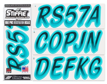 STIFFIE Whipline Black/Candy Blue 3" Super Sticky Boat &amp; PWC Registration Decals &bull; Numbers Letters Stickers