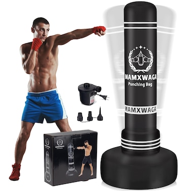 Standing Punching Bag with Stand Adult, 70'' Freestanding Heavy Boxing Bag with Electric Air Pump, Youth Kickboxing Bags Inflatable