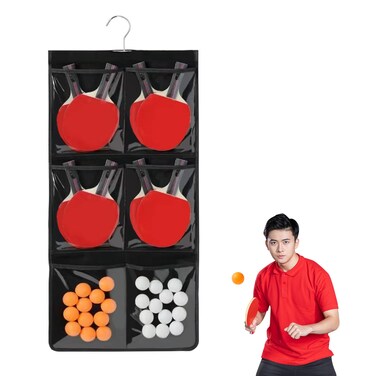 Ping Pong Storage Rack, Table Tennis Racket Holder Wall Mount Organizer for 8 Paddles and 28 Balls (No Accessories Included) (Black)