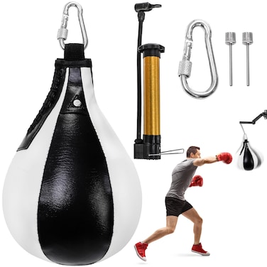 Noamus Set of 5 Boxing Speed Bag, Premium Leather Foldable Bag Inflator Kit, Wall Mount Punching Striking Reflex Ball for Adults Teens Kids, Kicking Martial Arts Training Home Gym Exercise Workout