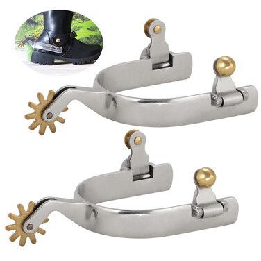 Anjetan 1 Pair Horse Spurs, Stainless Steel Horse Spurs for Men Women, Western Cowboy Spurs with Copper Rowel, Horse Boot Spurs, Mens Roping Spurs, Horse Spurs with Gear, Horse Riding Accessories