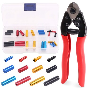 Glarks 25Pcs Bike Cable End Caps with Cable Cutter Set, 8Pcs 5mm Bicycle Bike Brake Cable Tips Caps and 8Pcs 4mm Shift Derailleur End and 8Pcs Cable End Crimps with Stainless Steel Wire Rope Cutter