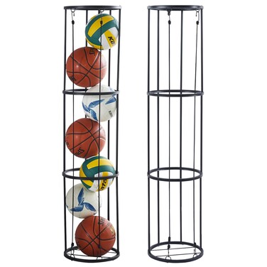 3 Layer Garage Ball Storage, Durable Wall Mounted Vertical Ball Rack, Sports Basketball Football Rack Organizer for Garage, Ball Storage Cage Ball Holder for Basketball, Football, Soccer, Volleyball