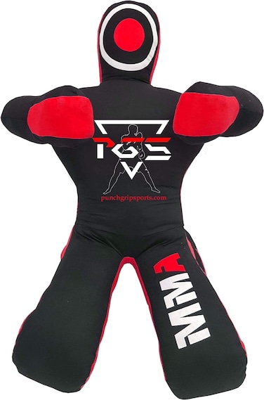 MMA Brazilian JIU Jitsu Wrestling Dummy for Grappling Submission Mixed Martial Arts MMA Training Punching Throwing Boxing Bag Karate Judo Self Defense Sitting Position UNFILLED (Black Red, 70")
