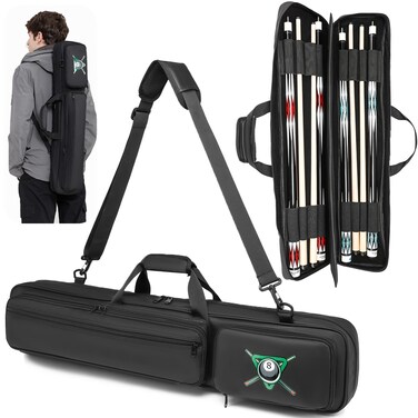 XINTREY Pool Cue Case 4x4 Pool Stick Case with Multiple Pockets Waterproof soft Billiard Cue Bag with Shoulder Strap for Men &amp; Women