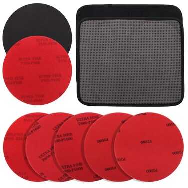 Windspeed 6+1 Pack Bowling Ball Sanding Pads with Bowling Towels, Bowling Ball Cleaning Pad 500/1000/2000 Bowling Ball Grit Pads