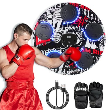 Music Boxing Machine with Boxing Gloves - Bluetooth Wall Mounted Boxing Equipment for Adult Teens - Smart Boxing Training Equipment for Home Gym - Graffiti Style