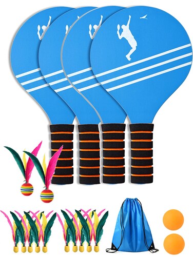 Baitaihem Paddle Ball Badminton Set 4 Rackets Outdoor Indoor Game