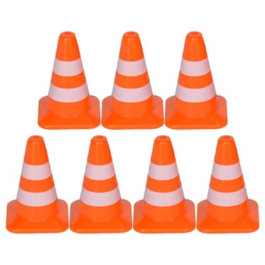 NUOBESTY Traffic Signs for Kids 7Pcs Mini Plastic Traffic Cones Training Roadblock Cones Mini Orange Cones for Multipurpose Construction Theme Party Sports Activity Cones- Orange Small Cones