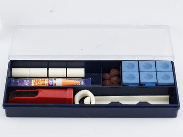 Tiekerbilir Cue Stick Tip Repair Kit, Cue Tips Accessorie, Include 6 Cue Tips, 6 Cue Chalk, 4 Pool Cue Repairers, 1 Billiard Cue Clamp, 1 Cue Tip Glue, 1 Billiards Shaper, Cue Tips Accessorie