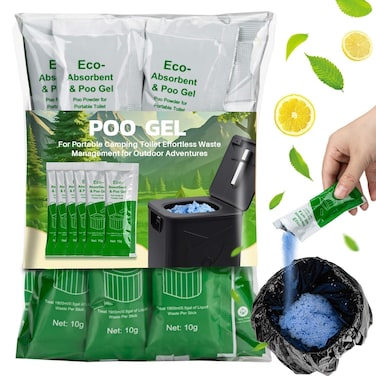 RAINFLOW Poo Gel for Portable Toilet - 28 Packs Camping Toilets Bags Lemon Eco Gel for Camping Toilet Scented Absorbent Gel for Emergency Toilet Essentials Supplies Composting Cleaning Preparations