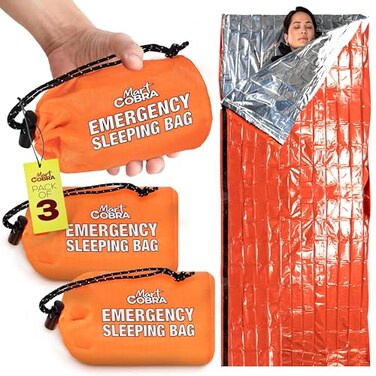 Emergency Sleeping Bag for Survival Gear and Supplies 3-Pack Life Bivy Sack Waterproof Mylar Emergency Blankets for Survival Kit Car Camping Gear Hiking Tac Bivvy Go Bag Supplies Sleep Sacks Shelter